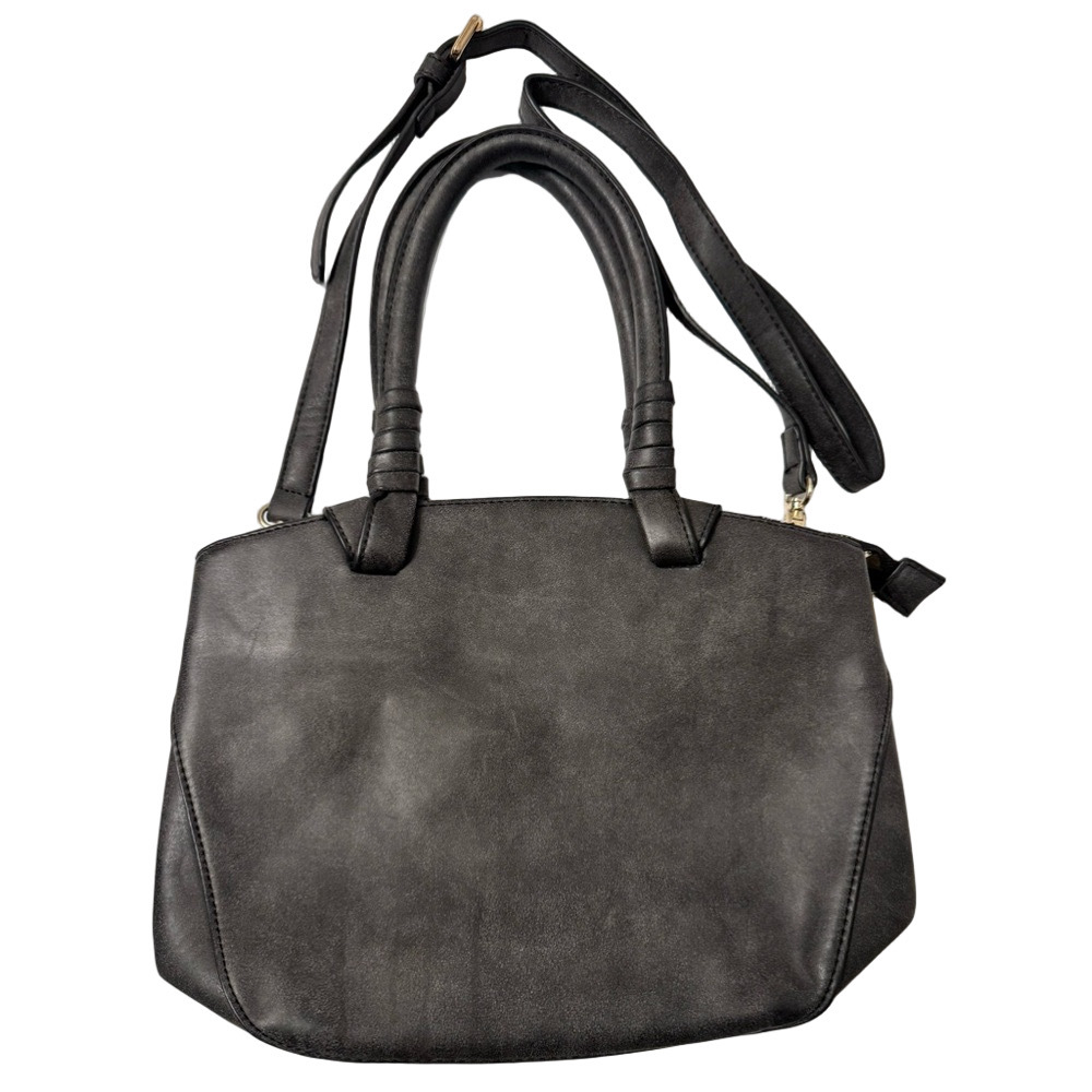 MoDA-NewYork Faux Leather Gray Handbag with Double Handles & Shoulder Strap